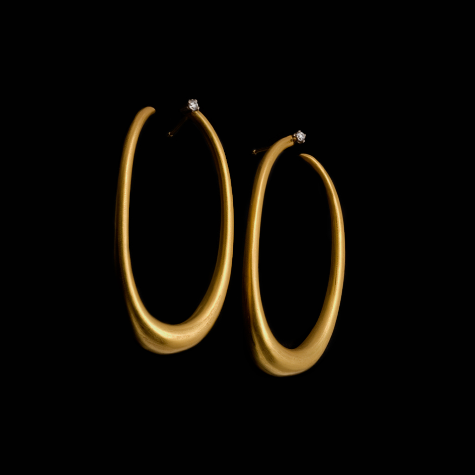 Χρυσά Σκουλαρίκια Κρίκοι 18Κ με μπριγιάν Oval & Open Earrings