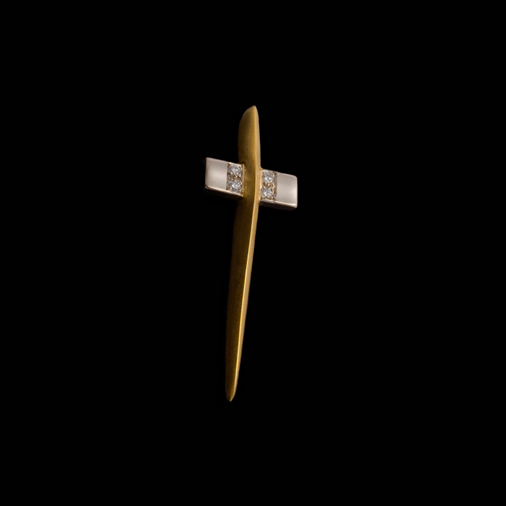 Χρυσός Σταυρός 18Κ με λευκόχρυσες λεπτομέρειες και μπριγιάν Sword Cross