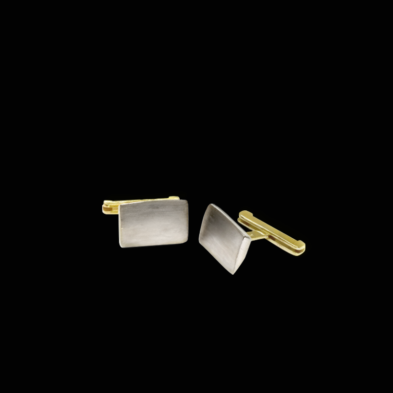 Λευκόχρυσα Μανικετόκουμπα με Χρυσό Κούμπωμα 18Κ Rectangle Cufflinks